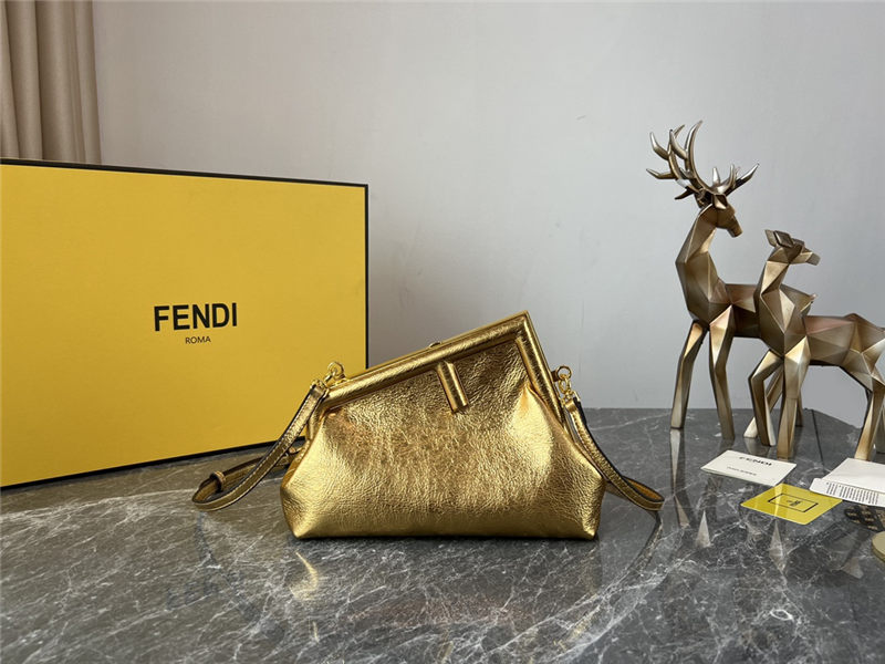 Fendi First Small Leather bag Gold wrinkle High