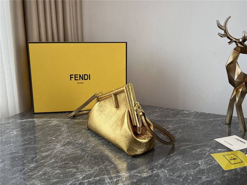 Fendi First Small Leather bag Gold wrinkle High