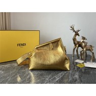 Fendi First Medium Leather Bag Camel wrinkle High