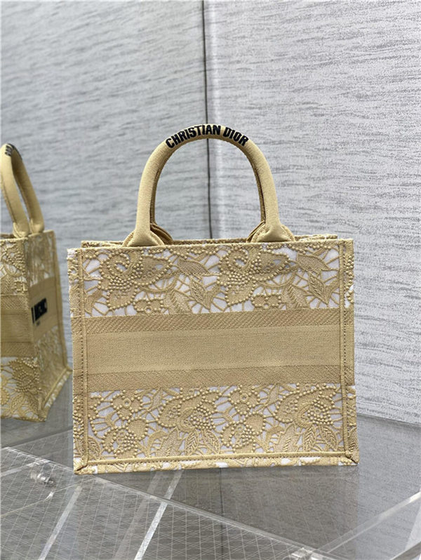 SMALL Dior BOOK TOTE D-Lace Embroidery with Macramé Effect High