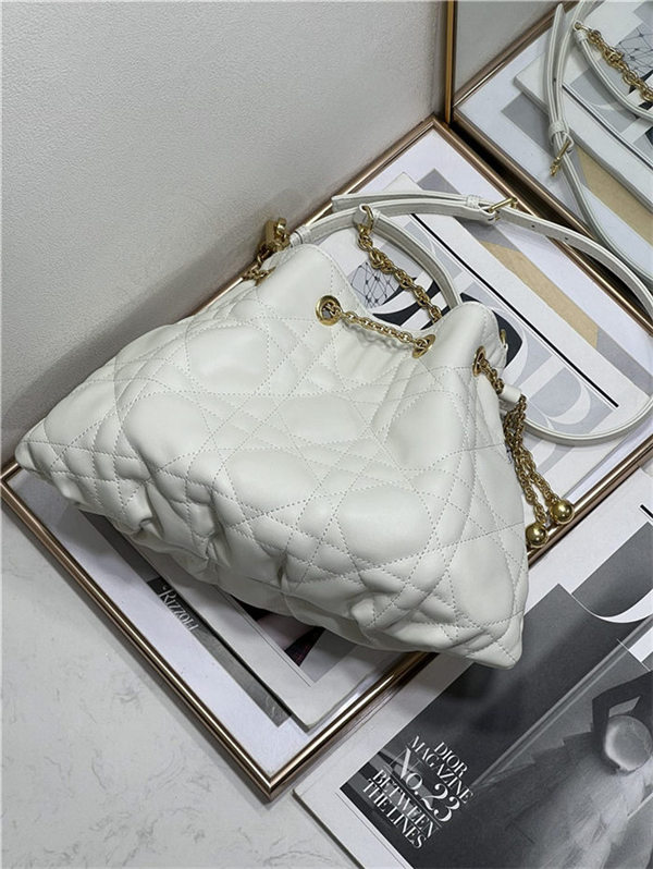 DIOR AMMI MEDIUM BAG Supple Macrocannage Lambskin White High