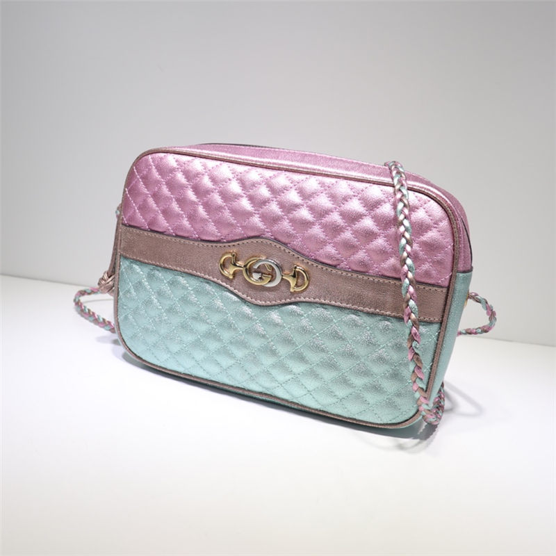 Gucci Laminated Leather Shoulder Bag 541061 Pink/Blue High