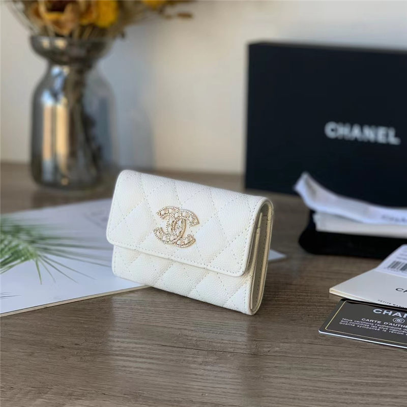 Chanel FLAP CARD HOLDER Grained Calfskin & Gold-Tone Metal AP2735 High