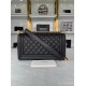 BOY Chanel HANDBAG Grained Calfskin Black Gold Metal High