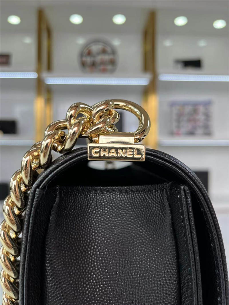 BOY Chanel HANDBAG Grained Calfskin Black Gold Metal High