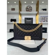 BOY Chanel HANDBAG Grained Calfskin Black Matt-Gold Metal High