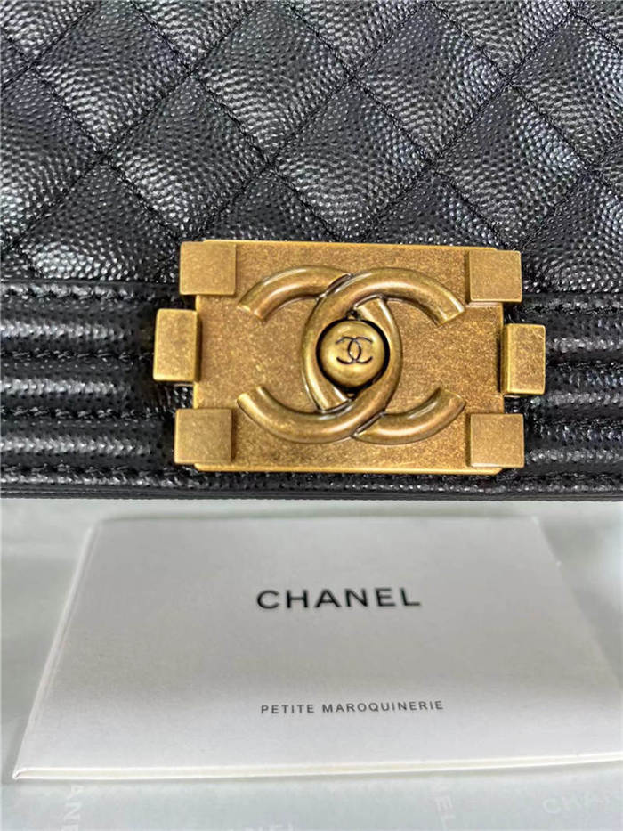 BOY Chanel HANDBAG Grained Calfskin Black Anti-Gold Metal High