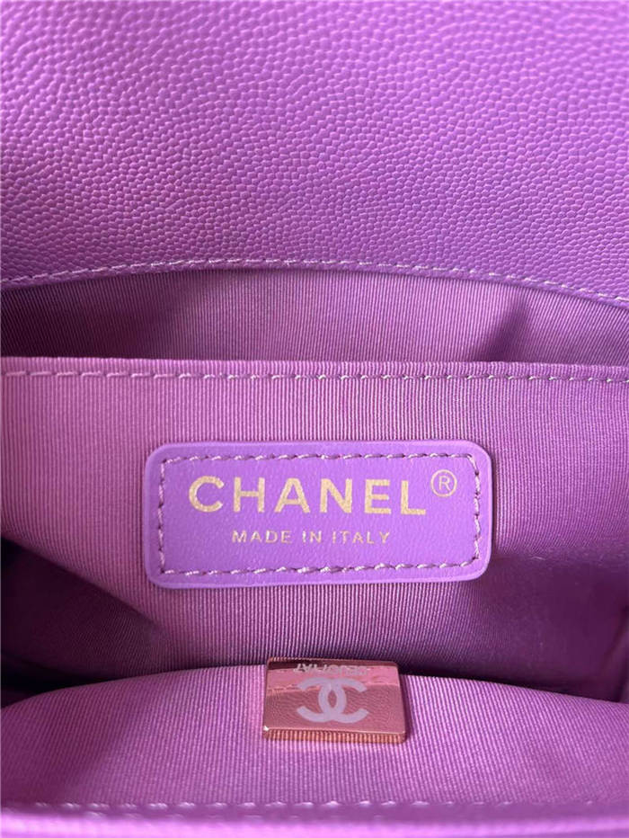 BOY Chanel HANDBAG Grained Calfskin Purple Gold Metal High