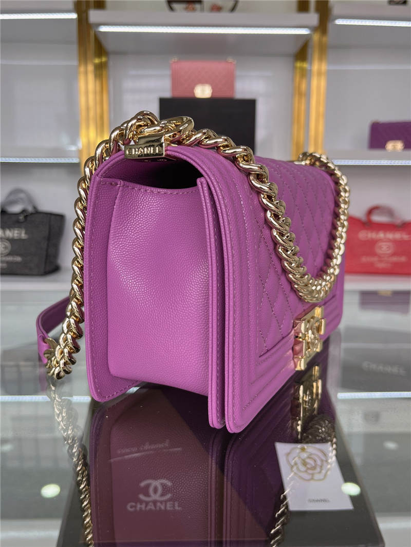 BOY Chanel HANDBAG Grained Calfskin Purple Gold Metal High