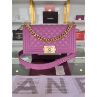 BOY Chanel HANDBAG Grained Calfskin Purple Matt-Gold Metal High