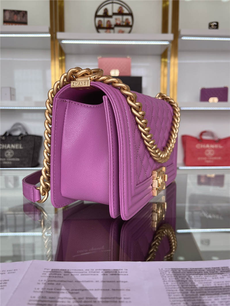 BOY Chanel HANDBAG Grained Calfskin Purple Matt-Gold Metal High