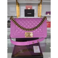 BOY Chanel HANDBAG Grained Calfskin Purple Anti-Gold Metal High