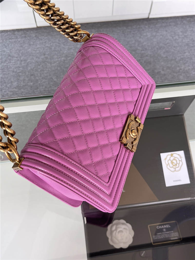 BOY Chanel HANDBAG Grained Calfskin Purple Anti-Gold Metal High