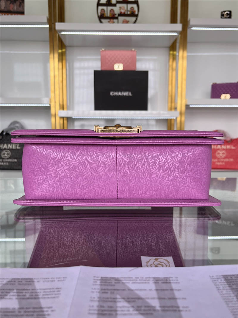 BOY Chanel HANDBAG Grained Calfskin Purple Anti-Gold Metal High