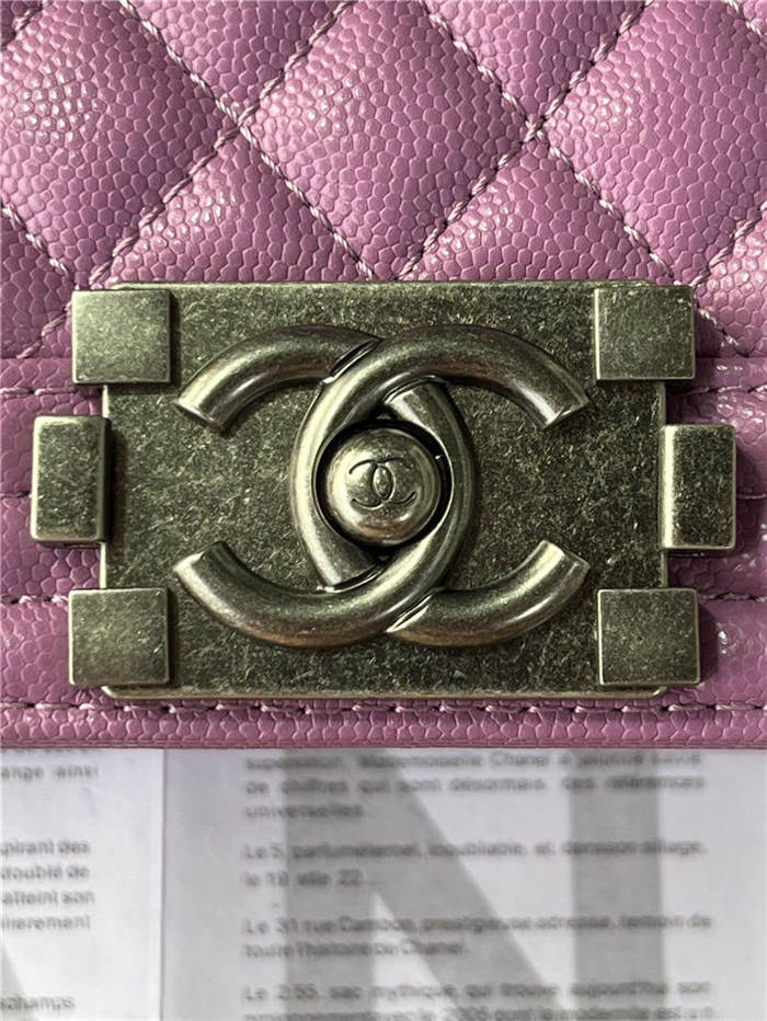 BOY Chanel HANDBAG Grained Calfskin Purple Anti-Silver Metal High