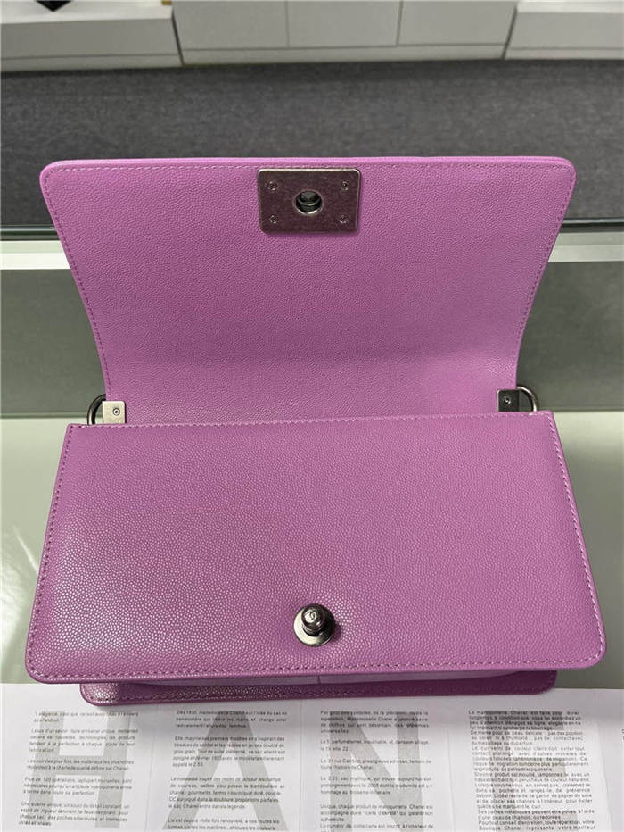 BOY Chanel HANDBAG Grained Calfskin Purple Anti-Silver Metal High