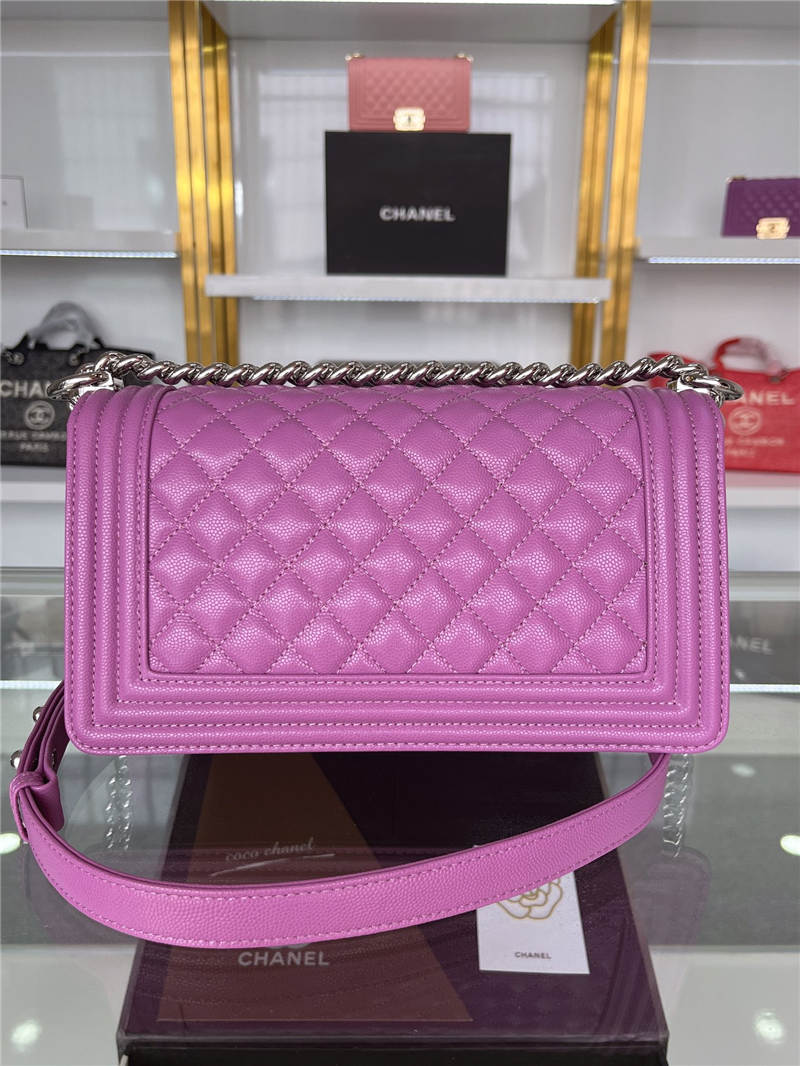 BOY Chanel HANDBAG Grained Calfskin Purple Silver Metal High