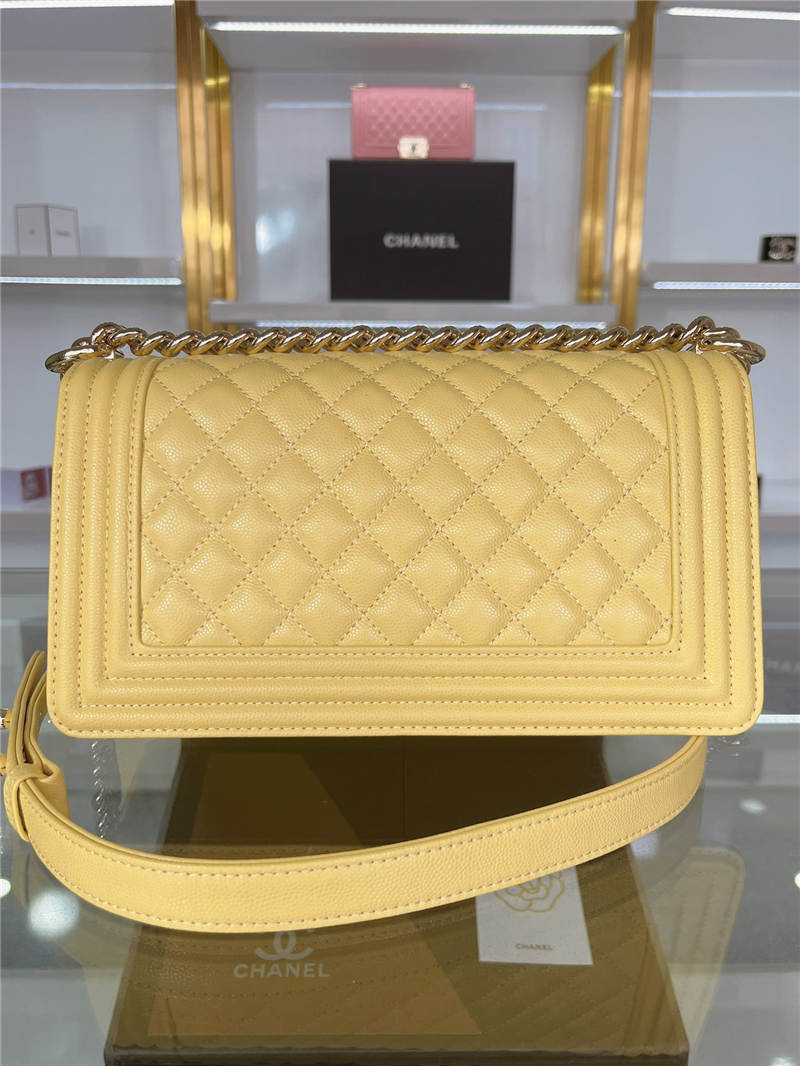 BOY Chanel HANDBAG Grained Calfskin Yellow Gold Metal High