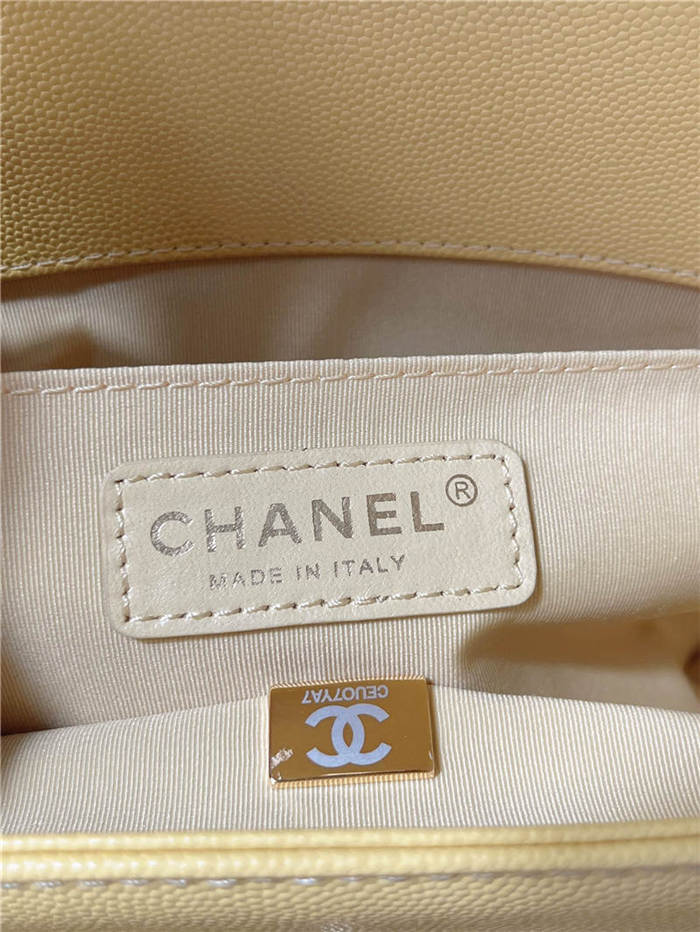 BOY Chanel HANDBAG Grained Calfskin Yellow Gold Metal High