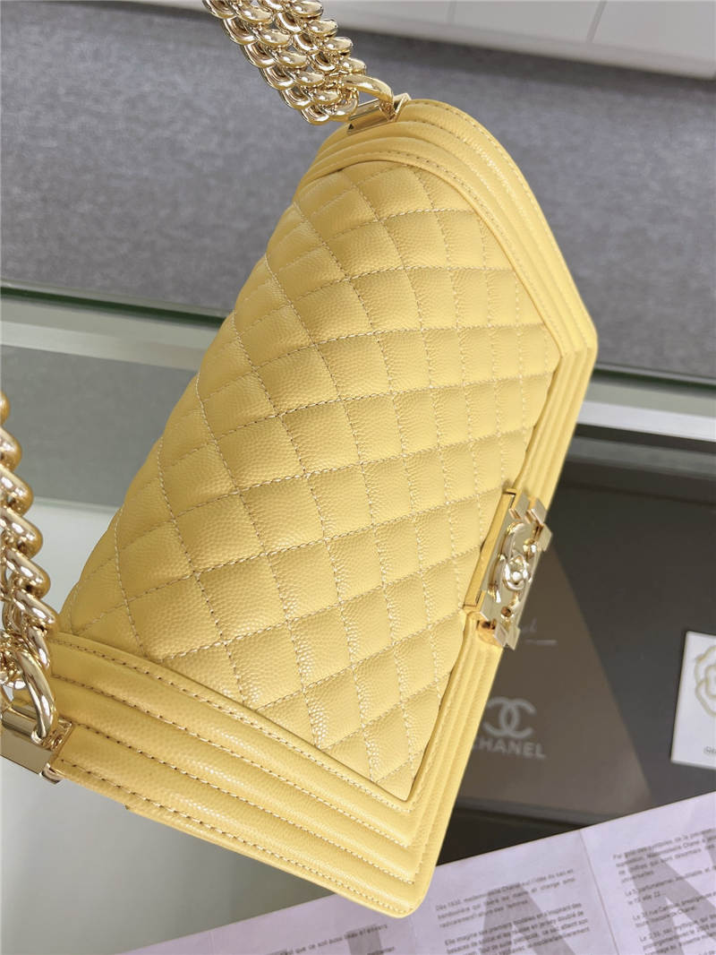 BOY Chanel HANDBAG Grained Calfskin Yellow Gold Metal High