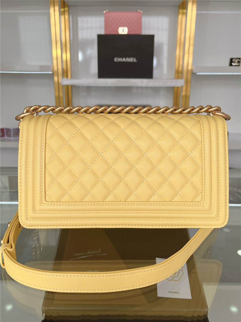 BOY Chanel HANDBAG Grained Calfskin Yellow Matt-Gold Metal High