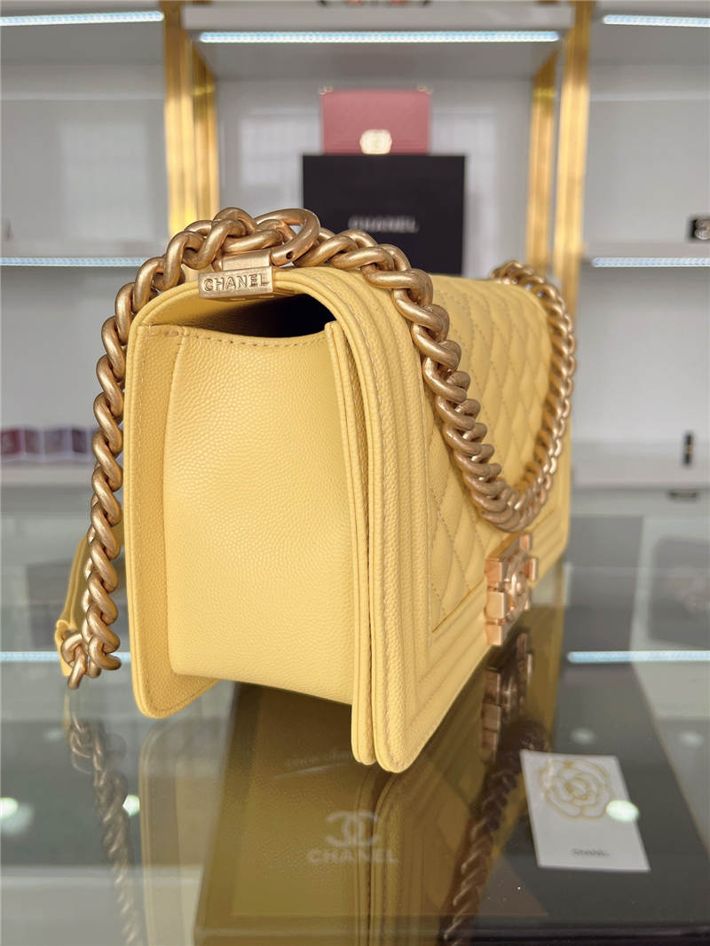 BOY Chanel HANDBAG Grained Calfskin Yellow Matt-Gold Metal High