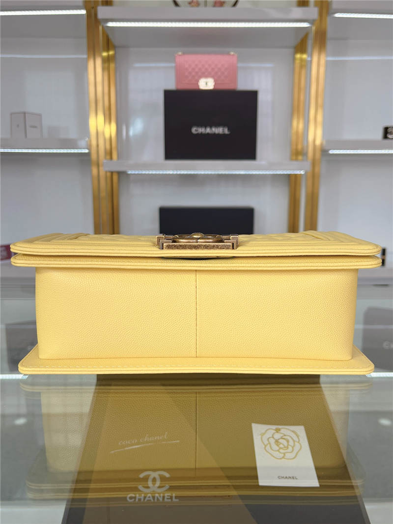 BOY Chanel HANDBAG Grained Calfskin Yellow Anti-Gold Metal High