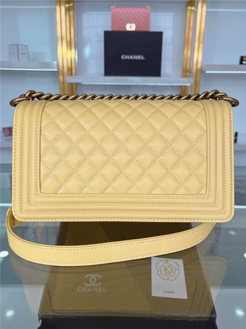 BOY Chanel HANDBAG Grained Calfskin Yellow Anti-Gold Metal High