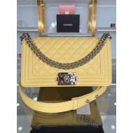 BOY Chanel HANDBAG Grained Calfskin Yellow Silver Metal High