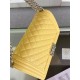 BOY Chanel HANDBAG Grained Calfskin Yellow Silver Metal High