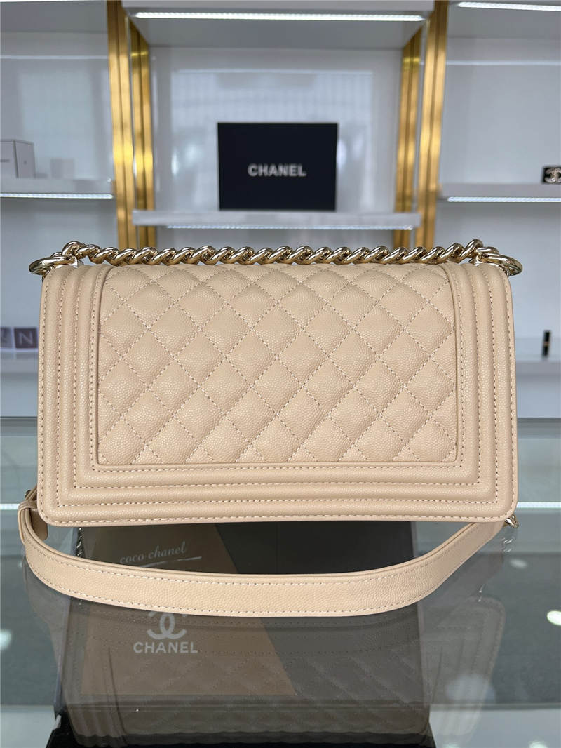 BOY Chanel HANDBAG Grained Calfskin Beige Gold Metal High