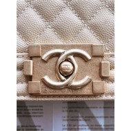 BOY Chanel HANDBAG Grained Calfskin Beige Matt-Gold Metal High