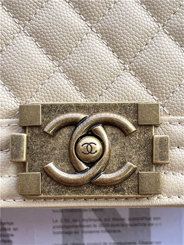 BOY Chanel HANDBAG Grained Calfskin Beige Anti-Gold Metal High