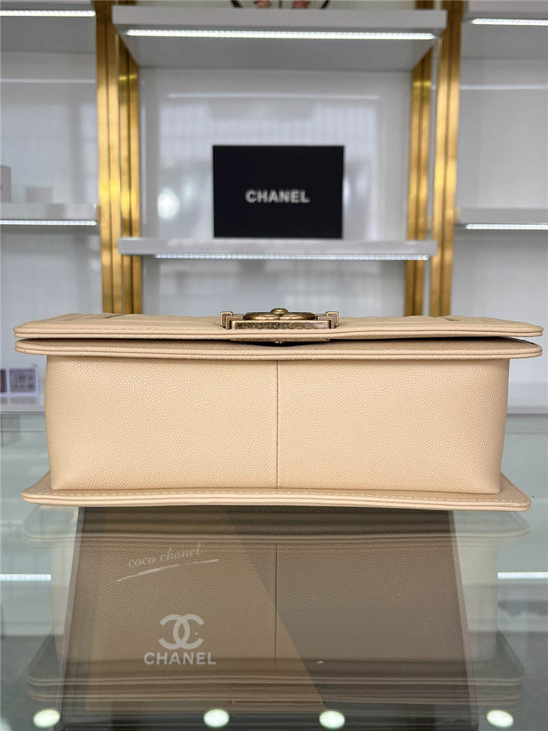 BOY Chanel HANDBAG Grained Calfskin Beige Anti-Gold Metal High