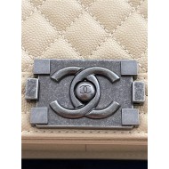 BOY Chanel HANDBAG Grained Calfskin Beige Anti-Silver Metal High