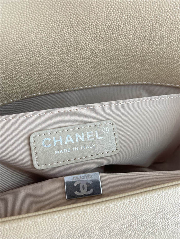 BOY Chanel HANDBAG Grained Calfskin Beige Anti-Silver Metal High