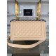 BOY Chanel HANDBAG Grained Calfskin Beige Anti-Silver Metal High