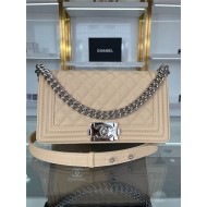 BOY Chanel HANDBAG Grained Calfskin Beige Silver Metal High