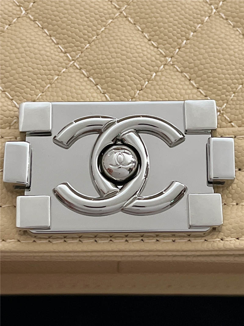 BOY Chanel HANDBAG Grained Calfskin Beige Silver Metal High