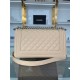 BOY Chanel HANDBAG Grained Calfskin Beige Silver Metal High