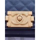 BOY Chanel HANDBAG Grained Calfskin Navy Blue Matt-Gold Metal High