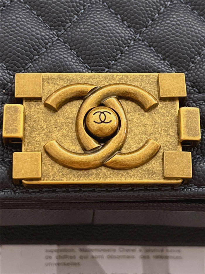 BOY Chanel HANDBAG Grained Calfskin Navy Blue Anti-Gold Metal High