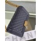 BOY Chanel HANDBAG Grained Calfskin Navy Blue Anti-Gold Metal High