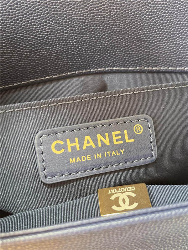 BOY Chanel HANDBAG Grained Calfskin Navy Blue Anti-Gold Metal High