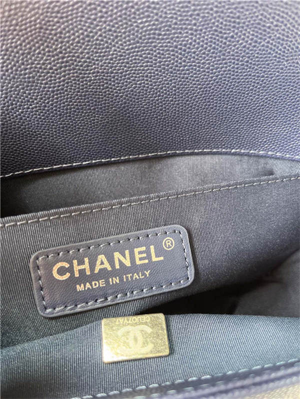 BOY Chanel HANDBAG Grained Calfskin Navy Blue Anti-Silver Metal High