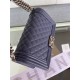 BOY Chanel HANDBAG Grained Calfskin Navy Blue Anti-Silver Metal High