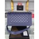 BOY Chanel HANDBAG Grained Calfskin Navy Blue Silver Metal High