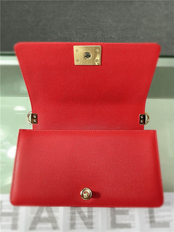 BOY Chanel HANDBAG Grained Calfskin Red Gold Metal High