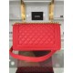 BOY Chanel HANDBAG Grained Calfskin Red Matt-Gold Metal High