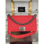 BOY Chanel HANDBAG Grained Calfskin Red Anti-Silver Metal High